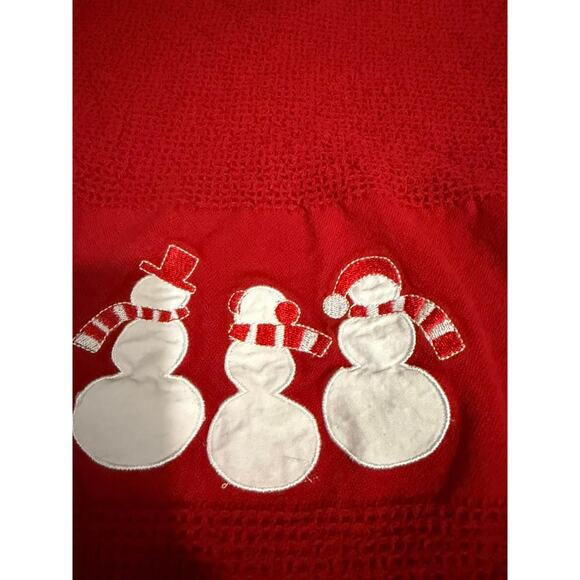 "CRATE & BARREL" Snowman Christmas Towel Set 2 Dishtowel 1 Dishcloth Red & White - Picture 7 of 11